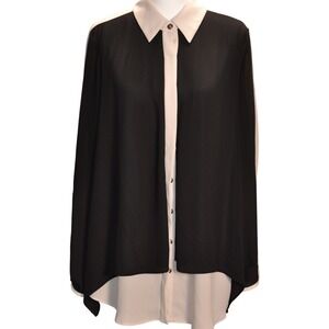 Joseph Ribkoff Blouse Womens 14 Black Champagne Colorblock High Low Tunic Shirt